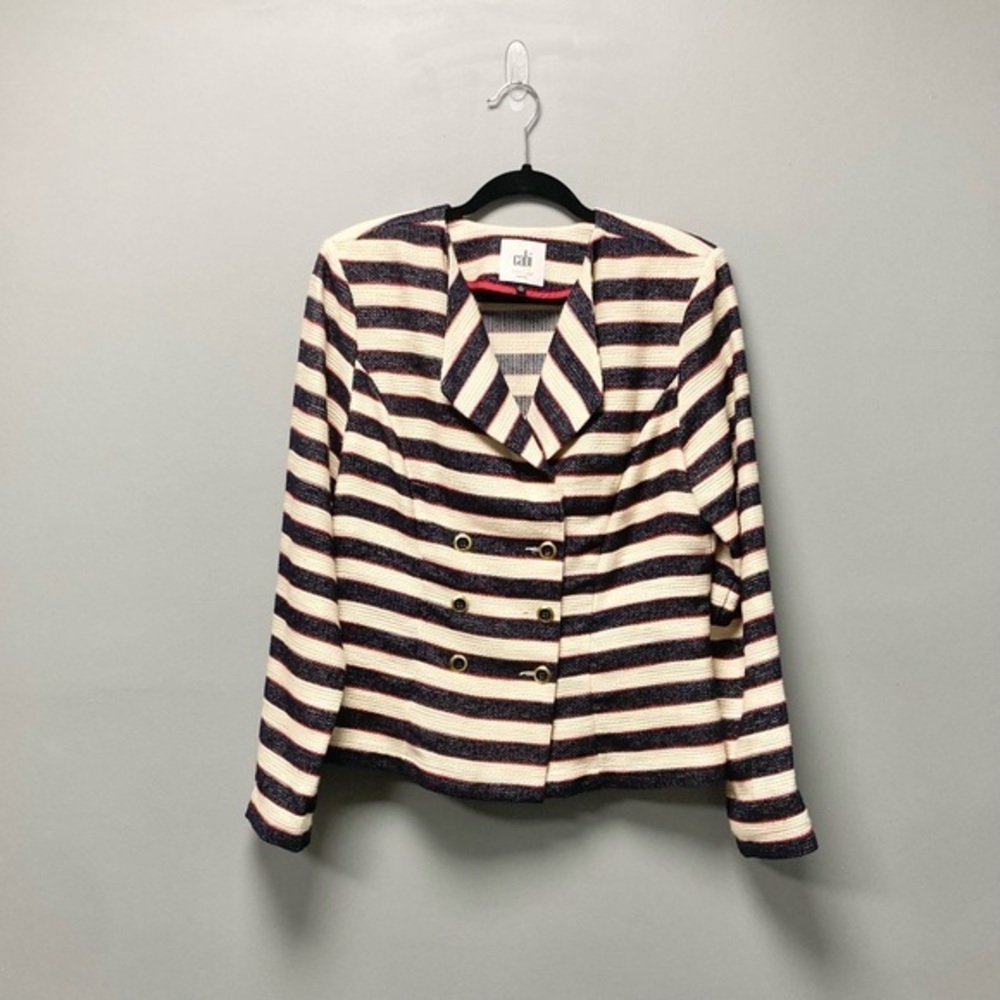 Cabi Love Carol Collection Striped Double Breasted Blazer 5094 Navy Cream Red 10
